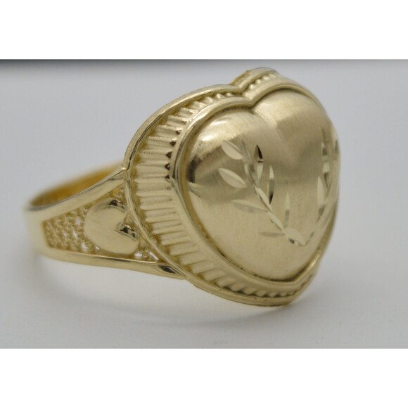 Real 10k Yellow Solid Gold Shiny Tree Leaf Design Heart Shape Ring 3.1 grams - Picture 2 of 7